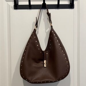 Vici Brown Leather Hobo Bag with Gold Accents